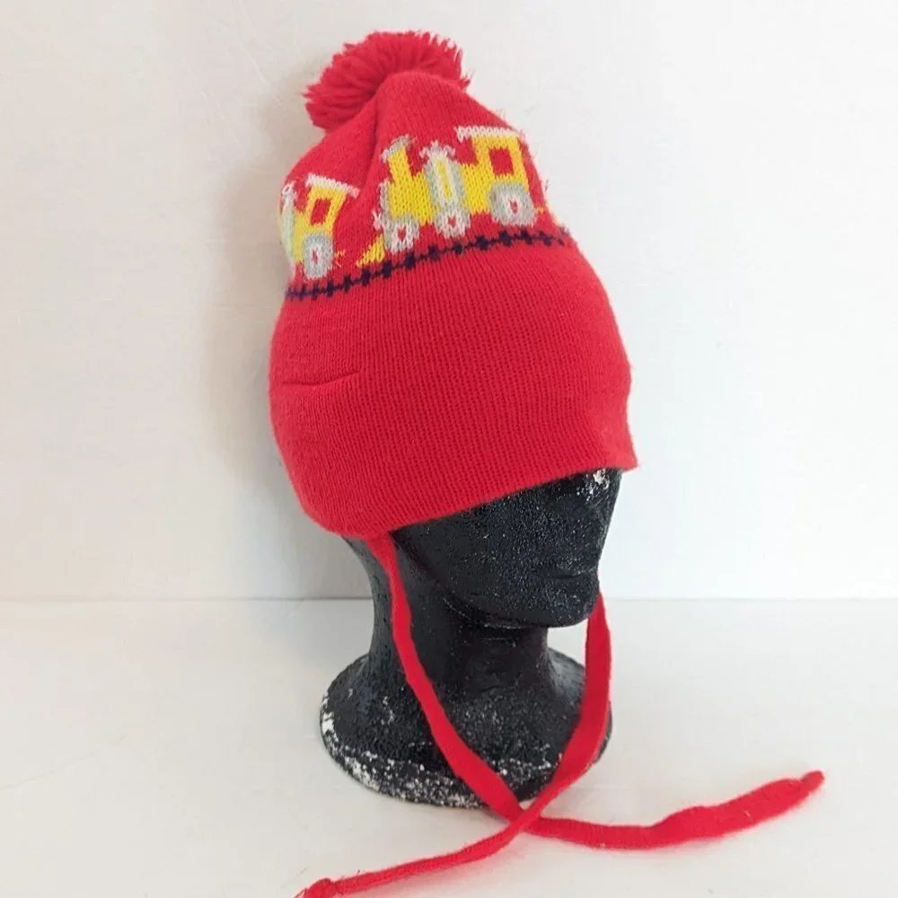 Vintage Choo Choo Train Knit Hat Pom Pom Red Model Toy‎